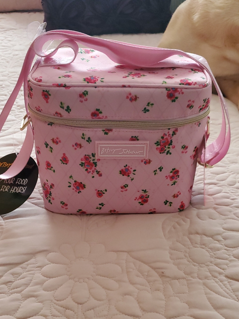 Betsey Johnson Pink Floral Quilted Crossbody Cosmetic Case
